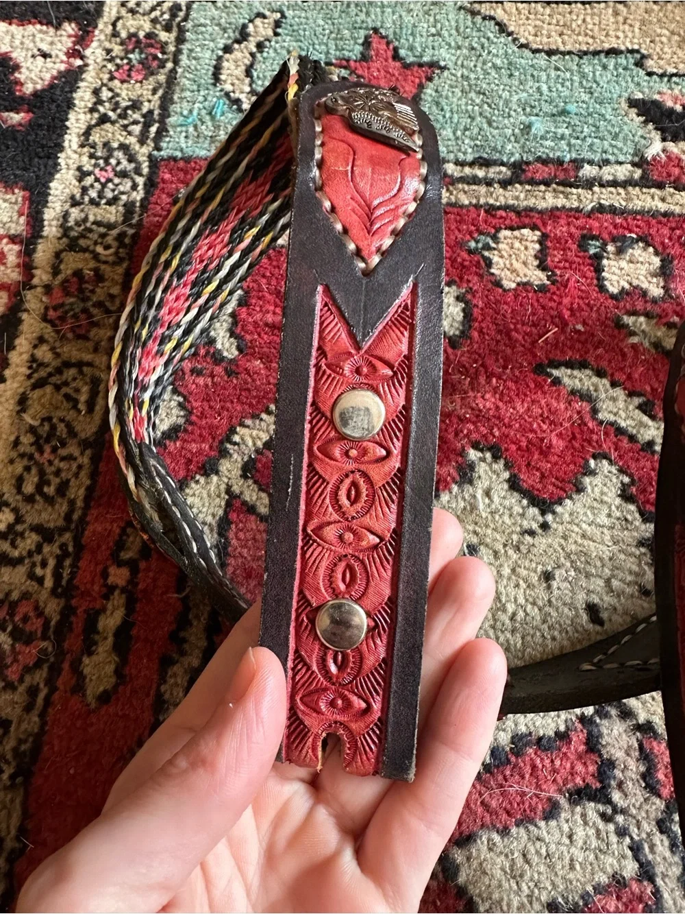 Vintage Woven Horsehair Leather Thunder Bird Accent Belt